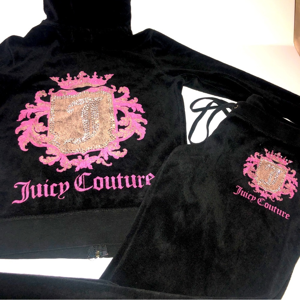 LAST CHANCE! Vintage 2000’s Juicy Couture Black Crystal Track Suit S/M EUC
